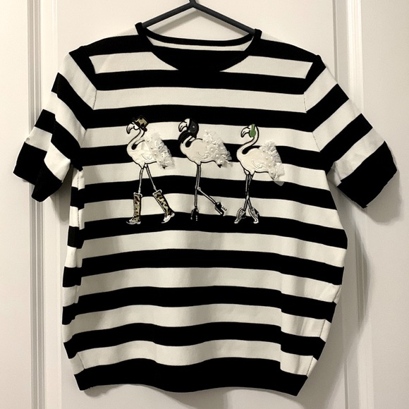 Tops - Flamingo Embellished Striped Tee